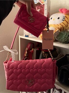 Juicy Couture Hot Pink Quilted Heart Shoulder Bag with Wallet